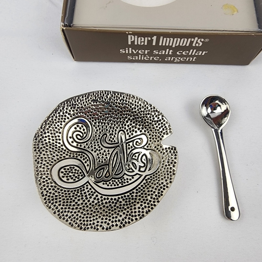 Pier 1 Imports‎ Silver Salt Cellar with Spoon, Vintage Kitchen Decor